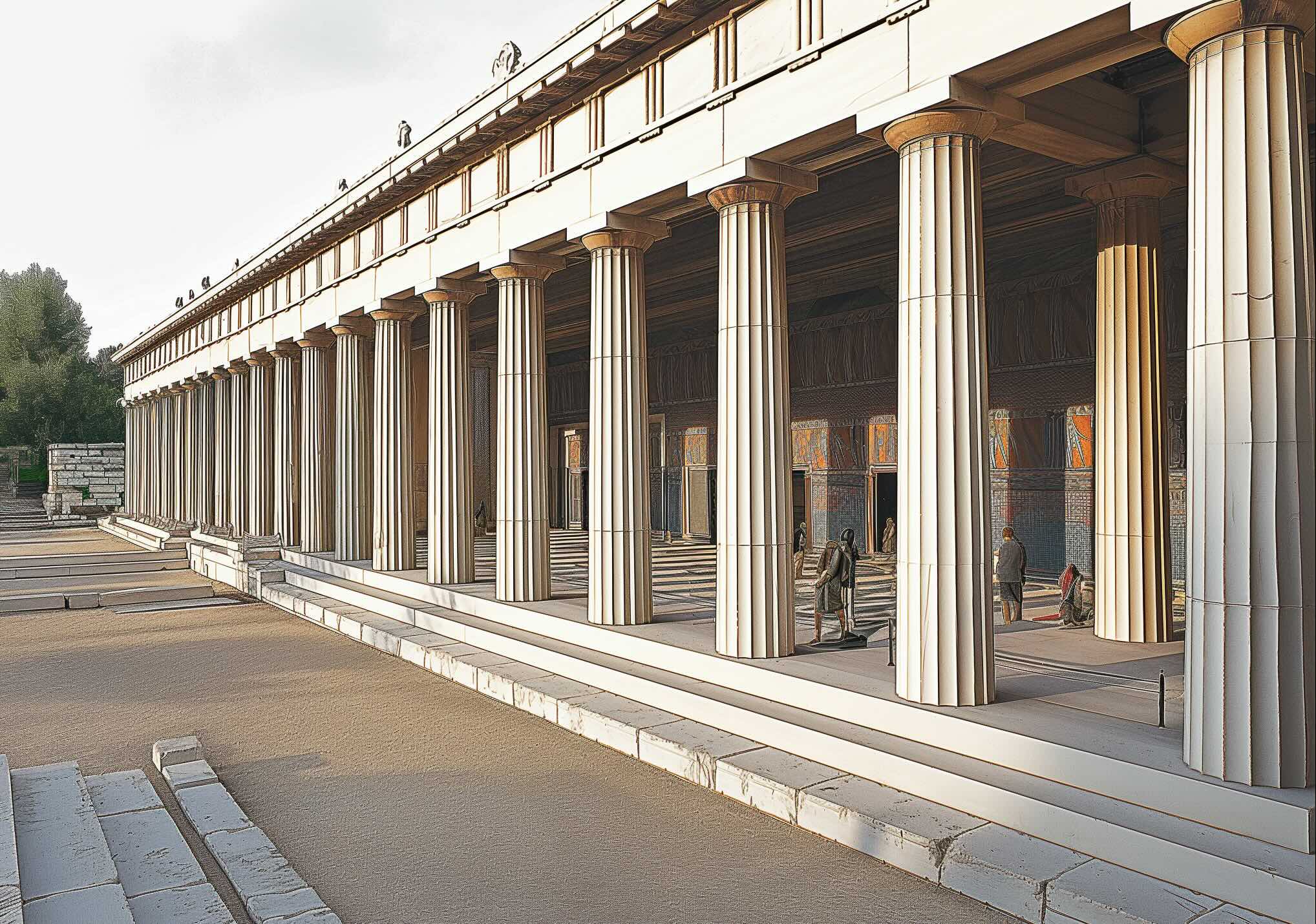 Reconstructed drawing of the west end of the Stoa Poikile as it would have appeared in about 400 B.C.